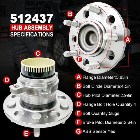 Diagram of Pair Rear Wheel Bearing Hub Assembly Direct Fit For Optima 2011 2015 Cadenza 2011 2016 with specifications