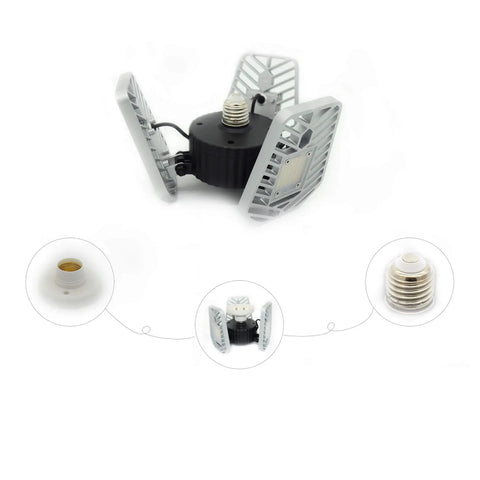 2-Pack LED Garage Lights With Adjustable Trilights, 6500 Lumens, E26/E27 Base, 60W LED Replacement parts shown