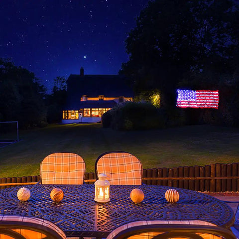 Patriotic LED Flag Net Lights For Outdoor Decor Waterproof American Flag String Light displayed on house at night garden