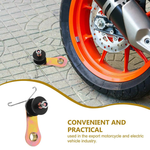 Get Your Off-Road Ride Rocking Hard With This Adjustable Metal Motorcycle Chain Tensioner Roller Guide Kit Perfect For Dirt Bikes Atv Sand Rails And Four Wheelers To Keep That Chain Tight And Boost Performance Big Time. metal chain tensioner on motorcycle wheel, black roller and bracket