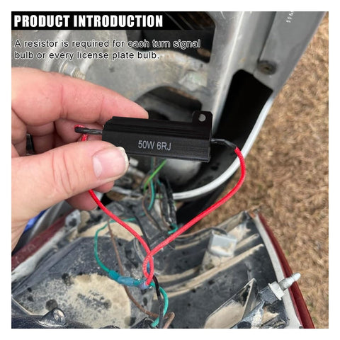 50W 6 Ohm LED Load Resistors With Quick Wire Clips Aluminum Case for turn signal hyper flash fix, held in hand