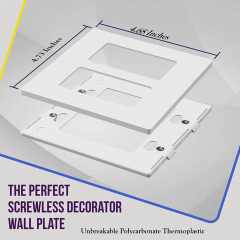 2-Gang Screwless Decorator Wall Plate Outlet Cover For Outlets, Kid Safe, Unbreakable Polycarbonate, UL94 V2 Rated, Dimensions