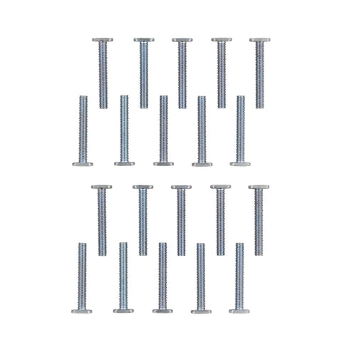 T Slot Bolt Set 20 Pack Two And A Quarter Inch Tee Bolts for Woodworking and T Track Jig Bolts arranged in rows