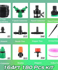 Drip Irrigation Kit For Garden With 1/4 And 1/2 Inch Fast-Lock Tubing No-Fuss Setup Adjustable Nozzles And Sprinklers Y Distributor 164FT Kit