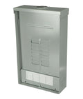 125A outdoor convertible load center, 12-space 24-circuit main lug panel, 120/240V, NEMA 3R galvanized steel enclosure, side view