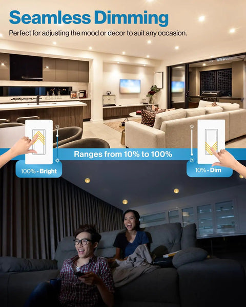 Living room and kitchen with dimmable lighting using 8 Pack BR40 LED Light Bulbs For Indoor Flood Lighting In Recessed Cans, E26 Base