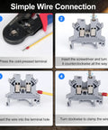 Step-by-step wire connection guide for Thirty Piece Terminal Blocks Kit For DIY And Industrial Projects, 32A 690V Screw Terminal Blocks.