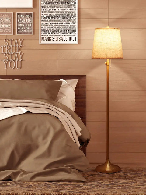 Modern Floor Lamp With Dimmable 9W LED 3 CCT Color Temp Pull Chain Adjustable 58 To 65 Inch Height in bedroom setting