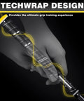 Close-up of hands gripping the Golf Swing Trainer 48 Inch Warm Up Stick For Strength Tempo Balance And Flexibility Indoor Outdoor Practice Aid Groove A Smooth Tour Quality Tempo And Improve Speed And Accuracy Ideal Golf Training Gear In Yellow