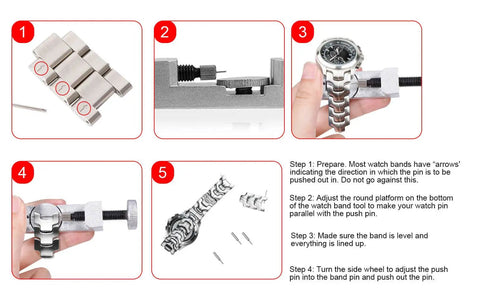 All Metal Watch Link Remover Kit With 10 Extra Pins For Quick Pin Removal And Band Sizing Durable Watch Band Tool for DIY Repairs