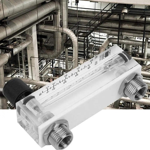 Rugged Adjustable Gas Flow Meter Panel For Oxygen And Air Brass Female Connection One Quarter Inch Measures Two To Twenty LPM Or Four To Forty SCFH LZM Six T Style Unidirectional Gas Monitoring Tool For Industrial Use shown with brass fittings