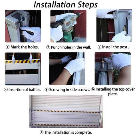 Installation steps for Heavy Duty Aluminum Flood Barriers For Front Doors And Driveways Tough As Nails reusable weather shield.