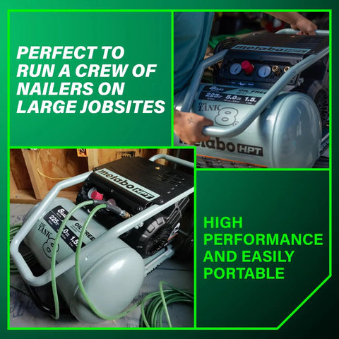 The Tank 8 Gallon Trolley Air Compressor With 225 PSI Built For Framing Siding Finish Or Roofing Nailers, Easy Mobility.
