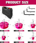 PVC Pipe Reamer Kit With Carbide Blades, 6 Pack For Plastic Pipe Fittings, size guide with case and PPR parts illustration