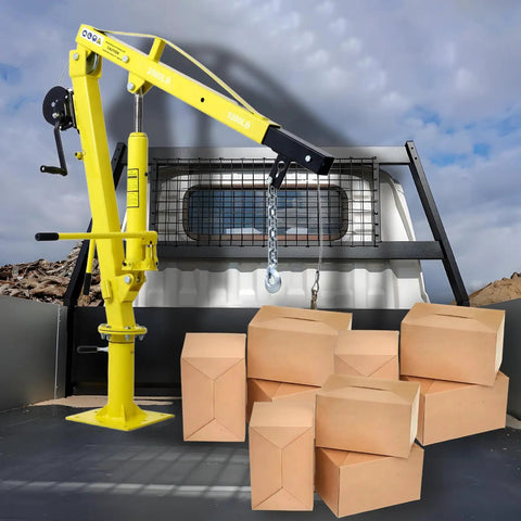 Badass 2000 Lb Pickup Truck Crane With Hydraulic Hand Winch And Extendable Jib Engine Hoist Serving As Heavy Duty Gear For No Sweat Lifting And Everyday Garage Grind In Bright Yellow