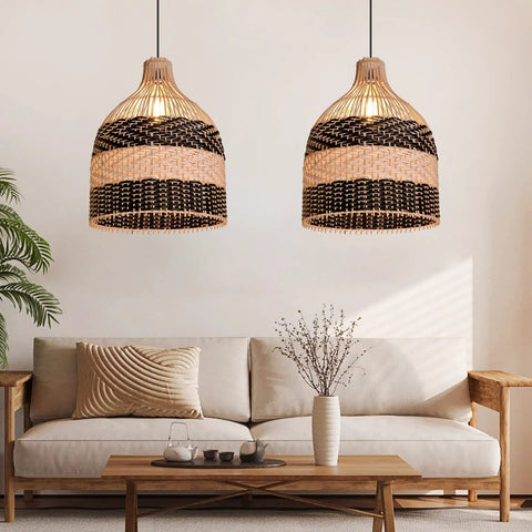 Rattan Pendant Light For Kitchen Island With Handmade Woven Lampshade Cool Ceiling Hanging Fixture For Living Room And Bedroom 9.8 X 13.7 Inches E26 E27 Bulb Ready Modern Rustic Vibe