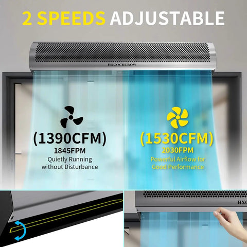Solid As A Rock Sixty Inch Commercial Air Curtain Stainless Steel Build showcasing adjustable speeds and airflow rates.