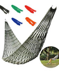 Person relaxing in Go To Outdoor Mesh Hammock With Nylon Rope, Single Size For Camping And Backyard Chill, Lightweight Portable Orange Hammock