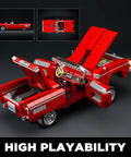 Low Rider Big Red Car Building Bricks Set With Street Fusion Vehicle Engineering And Lighting Model Modular Collection Kit Featuring 969 Pieces For Adults Teens And Car Lovers displayed with open hood and trunk