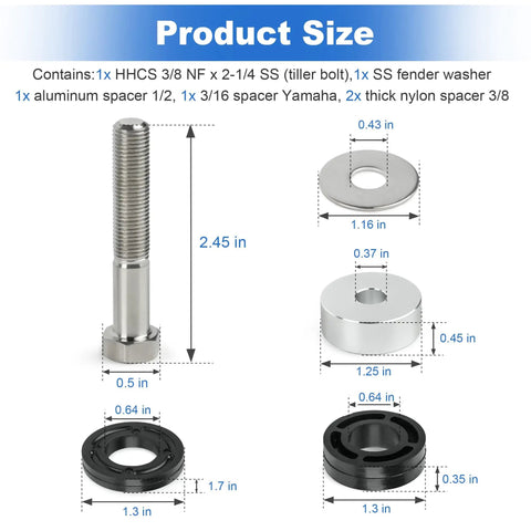 HO5090 Hydraulic Steering Cylinder Spacer Kit For Low HP Outboard Boats Compatible With Teleflex HC5345 3 HC5348 3 HC5358 3 Includes Tiller Bolt Fender Washer Aluminum Spacer Yamaha Spacer