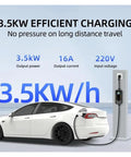 No Fuss Portable Ev Charger 7Kw 3.5Kw With 10 Meter Type 2 Cable Single Phase Wallbox Kit charging a white electric car.