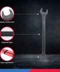 Heavy Duty Jumbo Combination Wrench Set 16 Piece SAE From 1/4 Inch To 1-1/4 Inch with raised panel construction and engraved sizes.