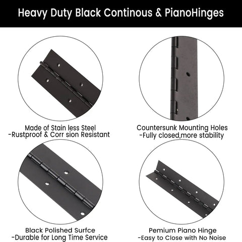 Top Shelf Hella Durable 2 Pack 18 Inch Black Stainless Steel Full Length Piano Hinges, showcasing features for heavy usage.