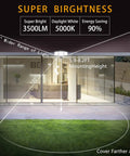 Plug In Outdoor Flood Light With Motion Sensor And Remote Control, showing brightness range and mounting height diagram