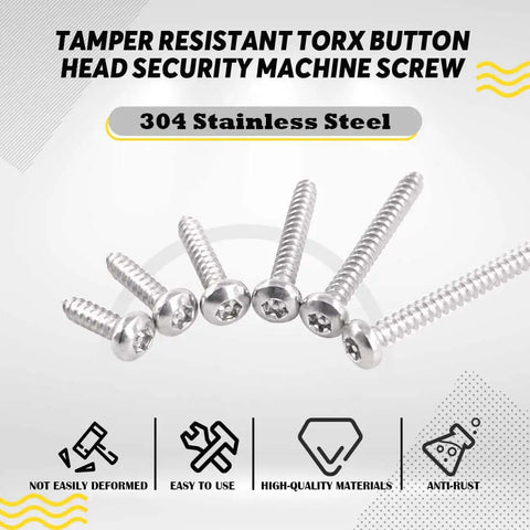 210 Piece Stainless Steel Button Head Torx Sheet Metal Screws Set with Tamper Proof Security, Includes T15 Bit, multiple screw sizes, silver