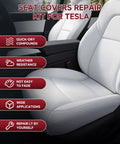 White Leather Recoloring Balm Kit For Tesla Interiors Dope 8-Piece Leather Scratch And Color Restorer in use on Tesla seat