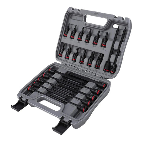 Dope 24 Piece Impact Socket Set With Star Bits T10 To T60 For Heavy Duty Car Repairs And Machine Work Plus Crv Steel Deep Sockets In Blow Mold Case open case