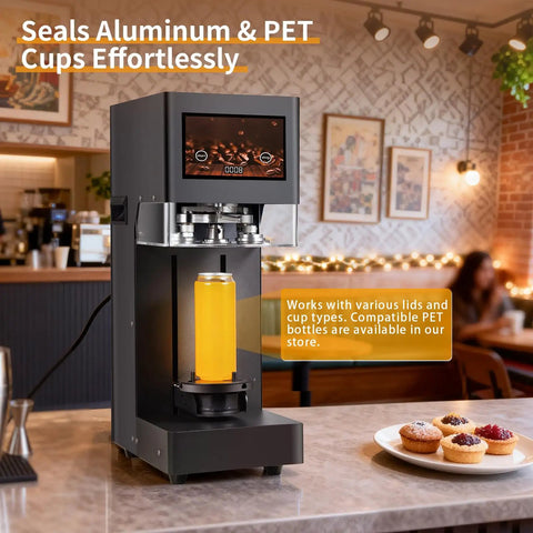 Pro Grade Automatic Soda Can Sealer For Aluminum And Plastic Cans With Touch Screen Operation, Auto Height Detection in cafe