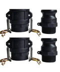 One And One Half Inch Camlock Fittings Type D And Type F Polypropylene Cam And Groove Hose Fitting Kit With One And One Half Inch Female And Male Camlocks And One And One Half Inch NPT Female And Male Adapters Two Sets Four Pieces
