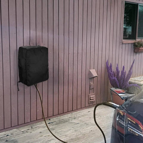 Hella Tough Weatherproof Electric Vehicle Charger Cover For Tesla Wall Connector Level 2 Charging Station mounted on wall.