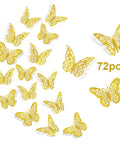 Gold Butterflies Wall Decor Kit With 72 Removable Wall Stickers In 3 Styles And 3 Sizes For Party Birthday Wedding Cake Decor