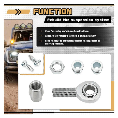 Rock Solid 2 Pairs 3/4 Inch 16 Thread Heim Joint Rod End Kit Featuring Tough 750 Chromoly Joints and nuts for suspension upgrades.