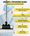 Pro Grade Drywall Skimming Blade Set With 10, 16, And 24 Inch Blades Plus 35 To 78 Inch Extension Handle shown with features labeled
