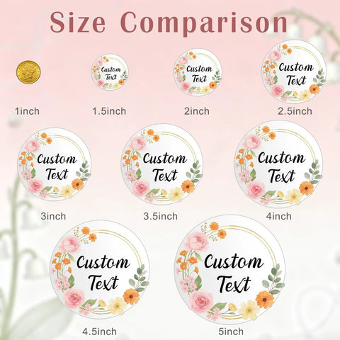 Size comparison of Custom Wedding Stickers And Personalized Labels For Favors With Logo Or Photo Waterproof Vinyl That Really Pops