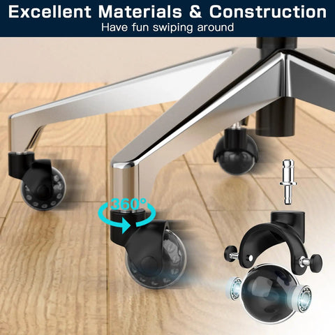 Office chair ball casters set of 5 featuring 360-degree heavy duty design on hardwood floor with polyurethane wheels.