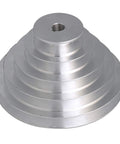 Beefed-Up Aluminum 5 Slot A Type V-Shaped Pulley Kit With 5 Step Ratios For Timing Belt, heavy duty silver motor shaft drive