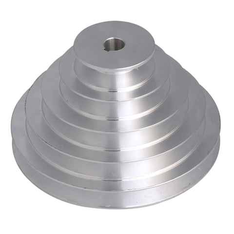 Beefed-Up Aluminum 5 Slot A Type V-Shaped Pulley Kit With 5 Step Ratios For Timing Belt, heavy duty silver motor shaft drive