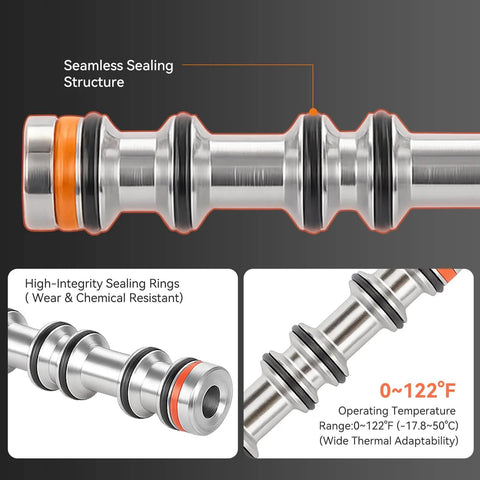 Close-up of seamless sealing structure of DC12V Pneumatic Solenoid Valve 4V210-08, shows sealing rings and temperature range 0-122°F.