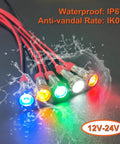 Red LED Indicator Lights 12V To 24V Energy Saving 6mm Metal Waterproof Wide Flat Head Pilot Dash Signal Lamps displayed in variety.