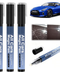Three Piece Magic Car Scratch Remover Pen Set For All Cars displayed with a blue car and scratch repair example