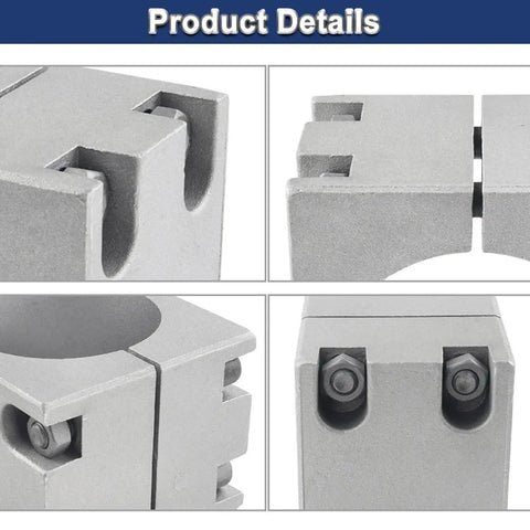 Straight Up Durable Aluminum Cnc Spindle Mount Bracket with 65Mm and 80Mm dual bore holes, showcasing detail and fasteners.