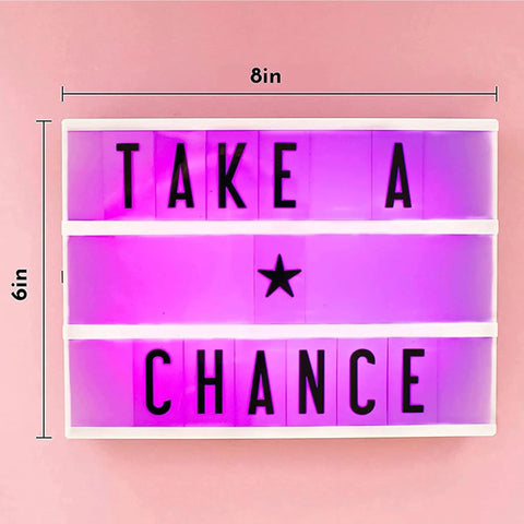 Color Changing LED Light Box Sign With 100 Letters And Symbols Custom Neon Message Board for Home or Events, showing 'TAKE A CHANCE'
