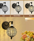 Lumestary 1 Piece Black Crystal Globe Wall Sconce with varying light settings for bathroom, living room, or bedroom use.