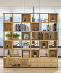 Six Layer Rustic Wood Bookshelf Set Designed For A Fresh Setup With Sturdy Standing Storage Shelves Heavy Duty Organizing Rack with plants, books, and decor.