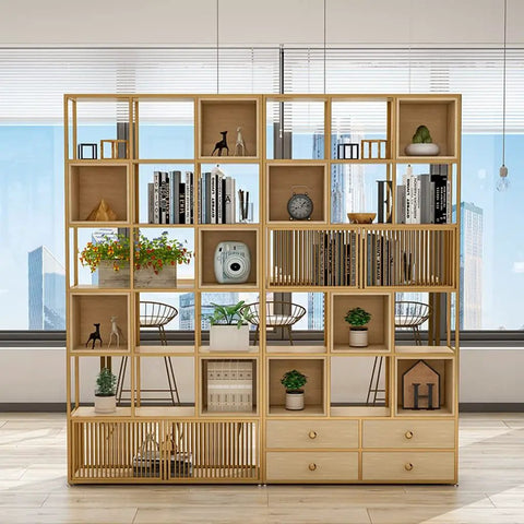 Six Layer Rustic Wood Bookshelf Set Designed For A Fresh Setup With Sturdy Standing Storage Shelves Heavy Duty Organizing Rack with plants, books, and decor.