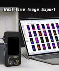 Dual Light Fusion Thermal Imager Multimeter Pro Grade with laptop showing thermal images, date recorder connected
